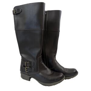 Clarks Dark Brown Leather Riddle Phrase Buckles Zipper Riding Boots Size 9